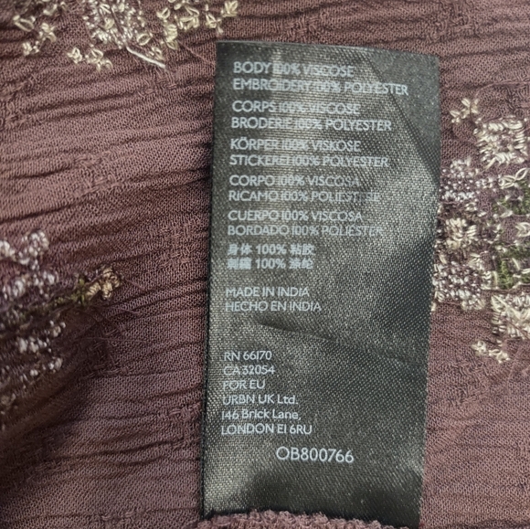 Free People Top Women’s Medium Arianna Tunic Bark Brown Embroidered Boho Flowy - Picture 8 of 11